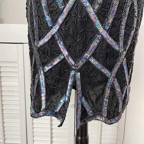 Vintage Laurence Kazar Women's Beaded Sequin Silk Dress Size 6/8 - Picture 6 of 8